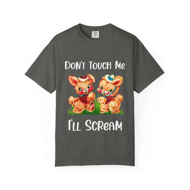 Don’t Touch Me I’ll Scream Retro Bunny Comfort Colors Tee LavenderCeleste