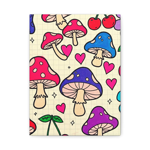 Kawaii Mushroom Cherry Flower Matte Canvas Print LavenderCeleste