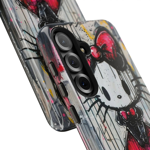 Goth Bow Cat Graffiti Pop Art Tough Phone Case LavenderCeleste