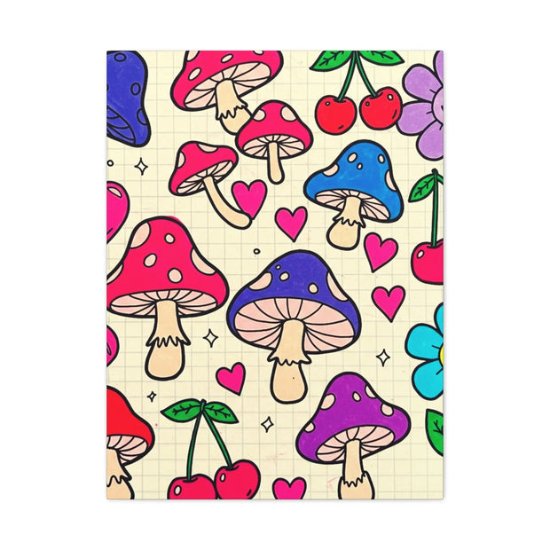 Kawaii Mushroom Cherry Flower Matte Canvas Print LavenderCeleste