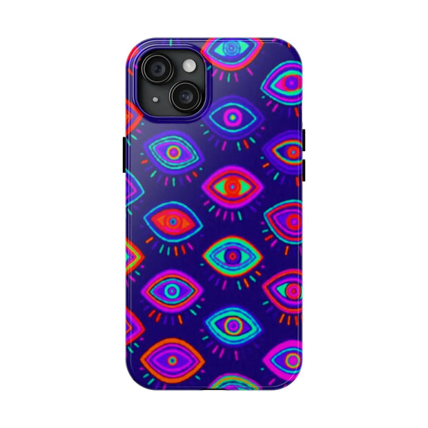 Trippy Neon Evil Eye Protective Tough Phone Case LavenderCeleste