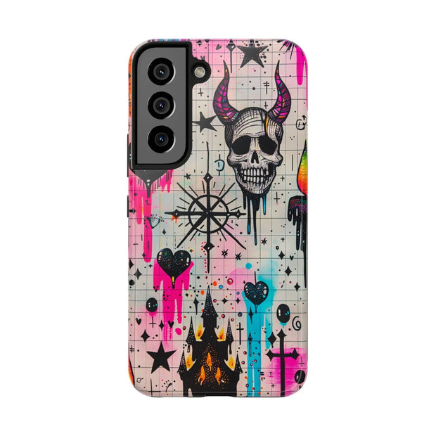 Skull Occult Neon Drip Pastel Goth Tough Phone Case LavenderCeleste