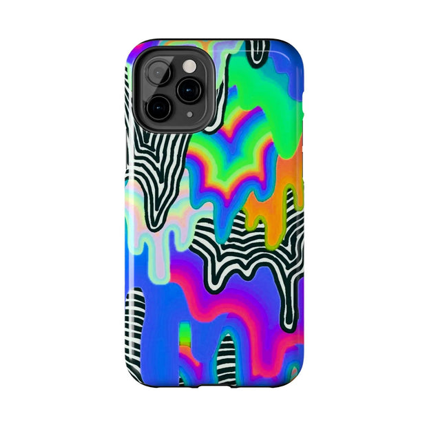 Trippy Technicolor Drip Retro Tough Phone Case LavenderCeleste