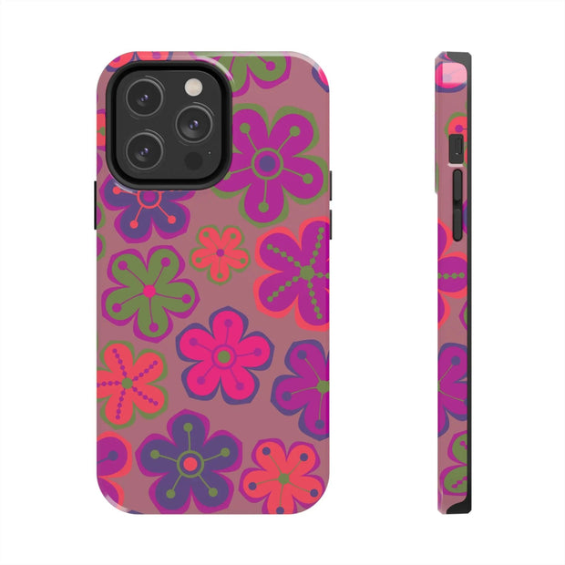 Retro Neon Groovy Flowers Tough Phone Case – 70s Psychedelic Floral Pattern Printify
