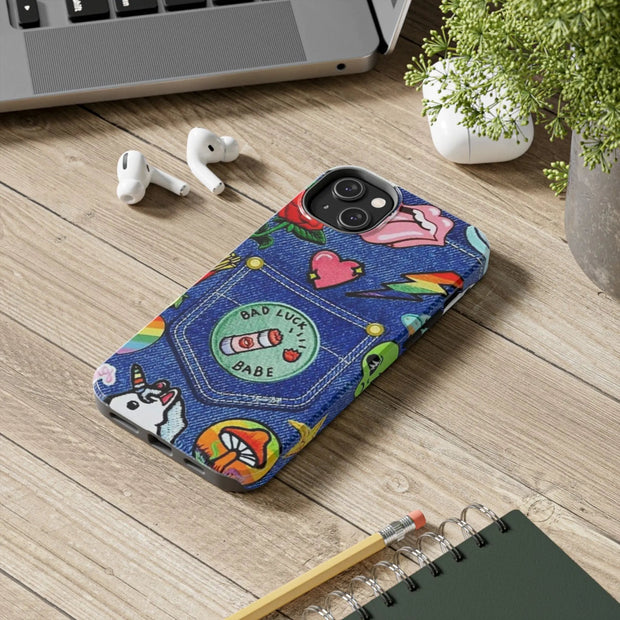 Retro Kidcore Denim Patch Tough Phone Case LavenderCeleste