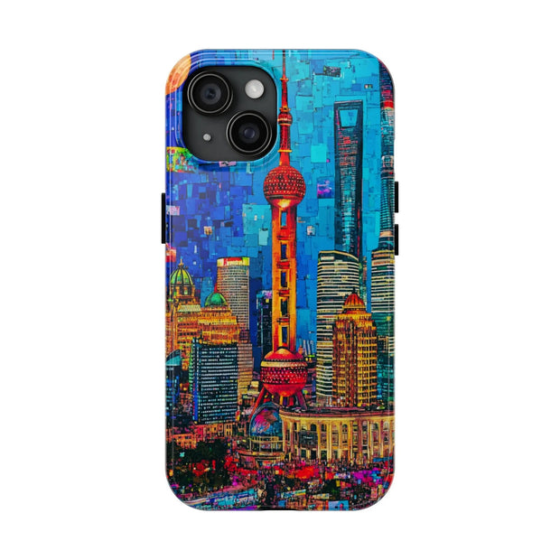 Shanghai Skyline Collage Pop Art Tough Phone Case LavenderCeleste