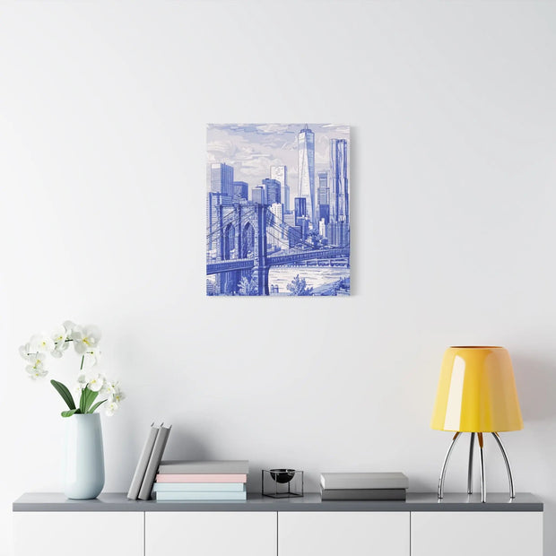 New York City Toile Art – Blue Scenic Skyline Matte Canvas LavenderCeleste