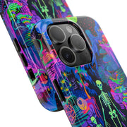 Neon Bones Fantasy Tough Phone Case | Vivid Gothic Art | Surreal Colorful Skeleton Aesthetic Cover WOYC