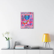 Whimsical Pink Blue Floral Matte Canvas Art LavenderCeleste