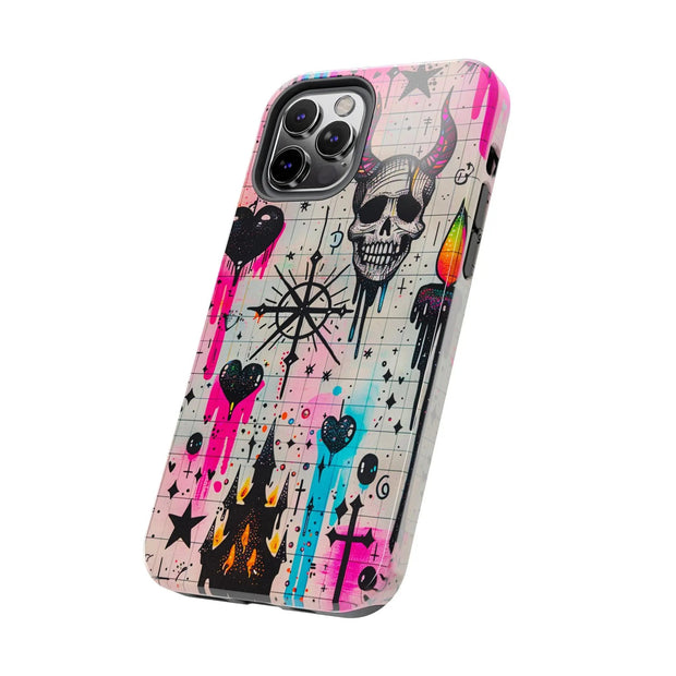Skull Occult Neon Drip Pastel Goth Tough Phone Case LavenderCeleste