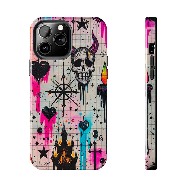 Skull Occult Neon Drip Pastel Goth Tough Phone Case LavenderCeleste