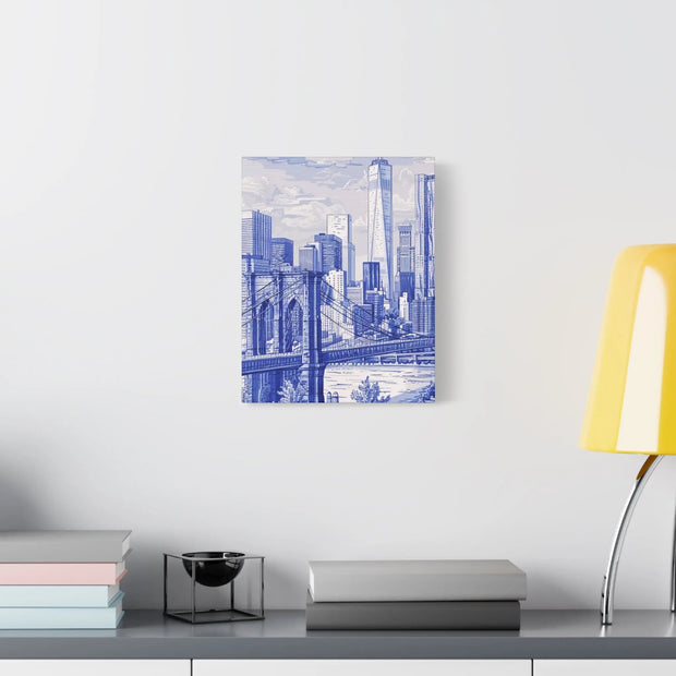 New York City Toile Art – Blue Scenic Skyline Matte Canvas Printify