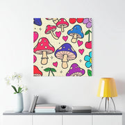 Kawaii Mushroom Cherry Flower Matte Canvas Print LavenderCeleste