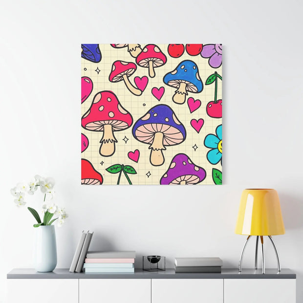 Kawaii Mushroom Cherry Flower Matte Canvas Print LavenderCeleste