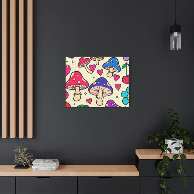 Kawaii Mushroom Cherry Flower Matte Canvas Print LavenderCeleste