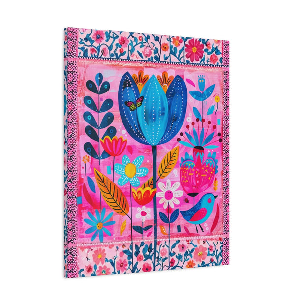 Whimsical Pink Blue Floral Matte Canvas Art LavenderCeleste