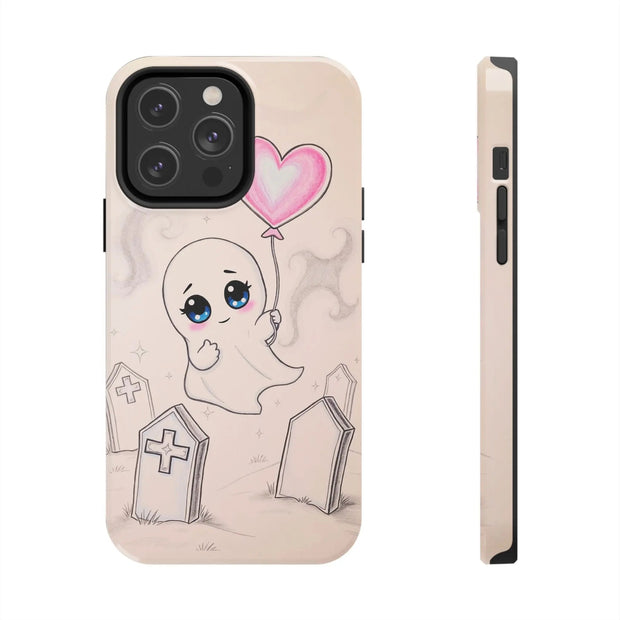 Sad Ghost with Heart Balloon Kawaii Tough Phone Case LavenderCeleste