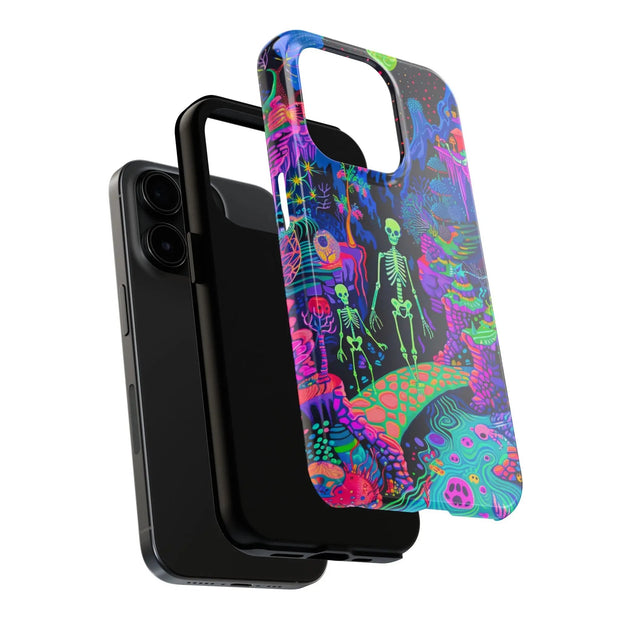 Neon Bones Fantasy Tough Phone Case | Vivid Gothic Art | Surreal Colorful Skeleton Aesthetic Cover WOYC
