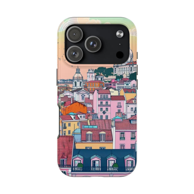 Lisbon Portugal Tough Phone Case – Pastel City Skyline Aesthetic