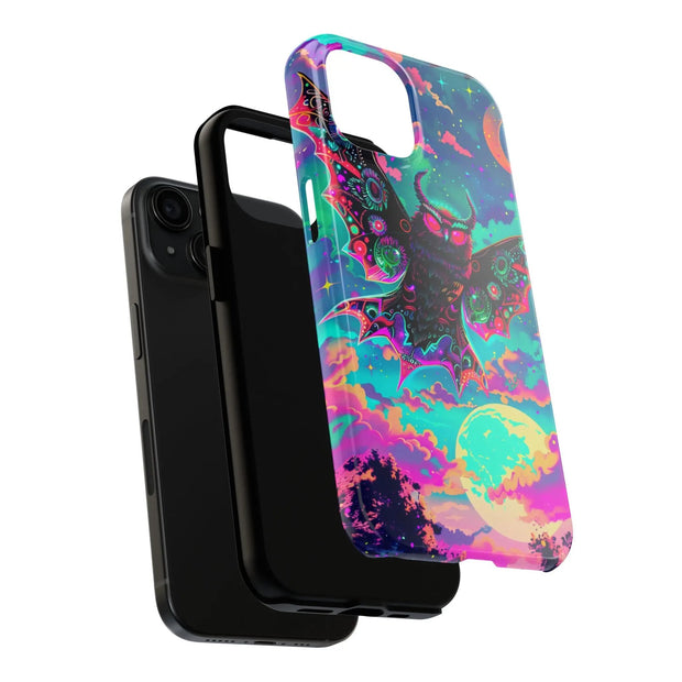 Mothman Tough Phone Case – Psychedelic Neon Cryptid Aesthetic - LavenderCeleste