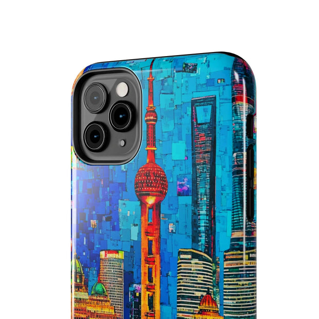 Shanghai Skyline Collage Pop Art Tough Phone Case LavenderCeleste