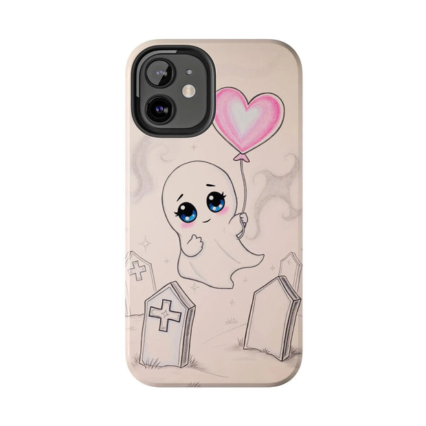 Sad Ghost with Heart Balloon Kawaii Tough Phone Case LavenderCeleste