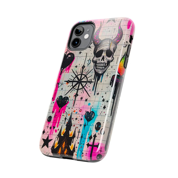 Skull Occult Neon Drip Pastel Goth Tough Phone Case LavenderCeleste