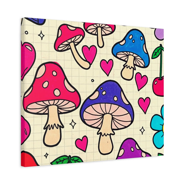 Kawaii Mushroom Cherry Flower Matte Canvas Print LavenderCeleste