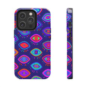 Trippy Neon Evil Eye Protective Tough Phone Case LavenderCeleste