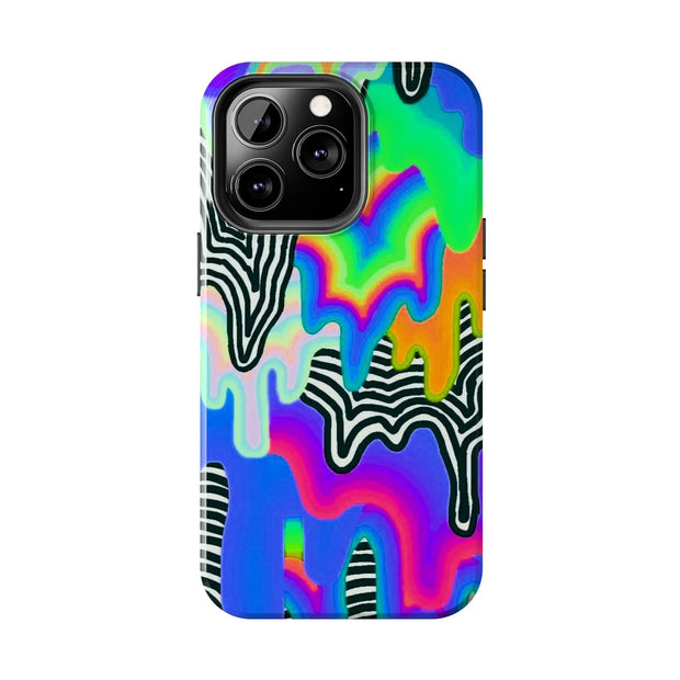 Trippy Technicolor Drip Retro Tough Phone Case LavenderCeleste