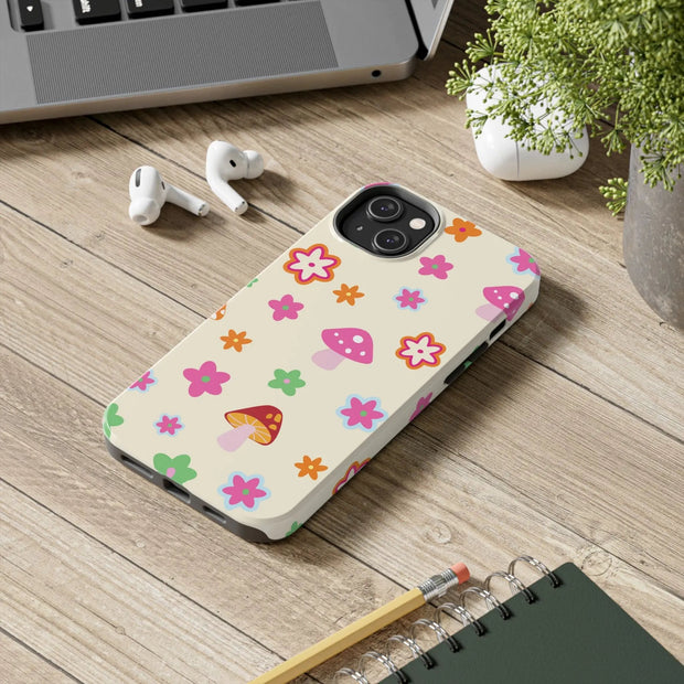 Retro Mushroom Flower Power Tough Phone Case LavenderCeleste