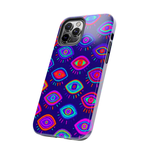 Trippy Neon Evil Eye Protective Tough Phone Case LavenderCeleste