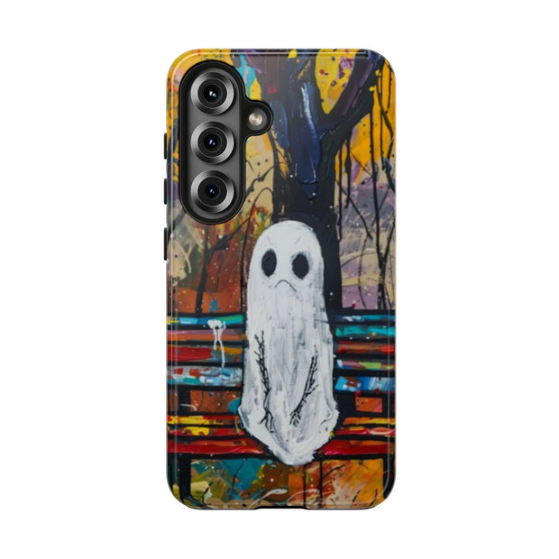 Sad Ghost on Park Bench Abstract Art Phone Case LavenderCeleste