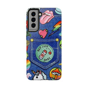 Retro Kidcore Denim Patch Tough Phone Case LavenderCeleste