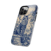 Maine Coon Toile Tough Phone Case – Vintage Blue Floral Cat Pattern - LavenderCeleste