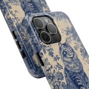 Maine Coon Toile Tough Phone Case – Vintage Blue Floral Cat Pattern - LavenderCeleste