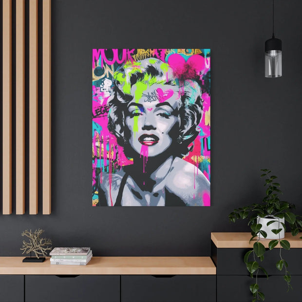 Marilyn Monroe Graffiti Matte Canvas – Neon Pop Art Street Style Wall Decor - LavenderCeleste