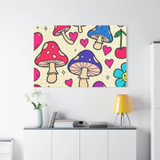 Kawaii Mushroom Cherry Flower Matte Canvas Print LavenderCeleste