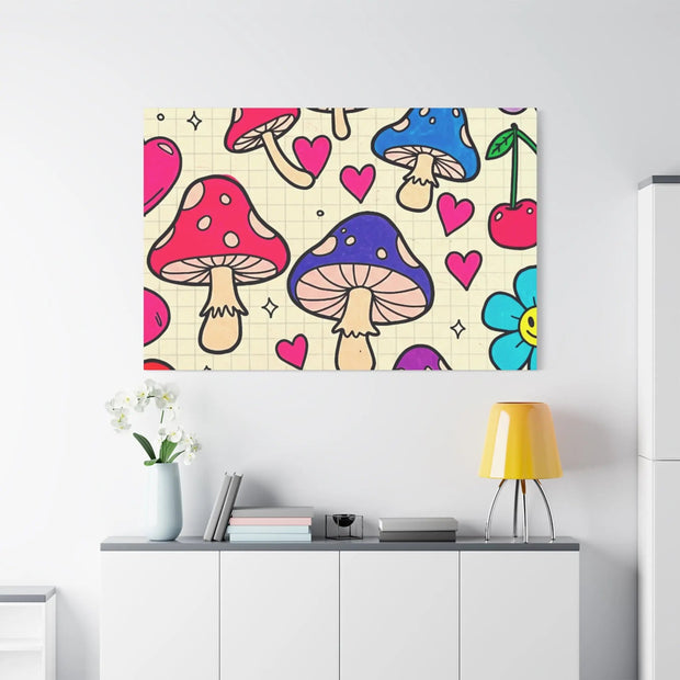 Kawaii Mushroom Cherry Flower Matte Canvas Print LavenderCeleste