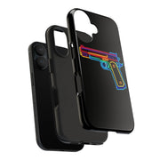 Neon Rainbow Gun Tough Phone Case – Bold Retro Vaporwave Aesthetic LavenderCeleste