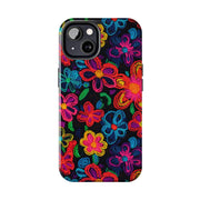 Neon Crochet Floral Tough Phone Case – Vibrant Retro Handmade Pattern Printify