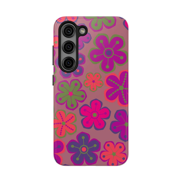 Retro Neon Groovy Flowers Tough Phone Case – 70s Psychedelic Floral Pattern Printify