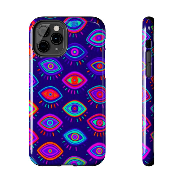 Trippy Neon Evil Eye Protective Tough Phone Case LavenderCeleste