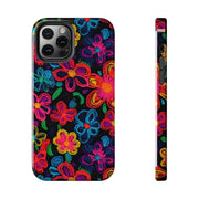 Neon Crochet Floral Tough Phone Case – Vibrant Retro Handmade Pattern Printify