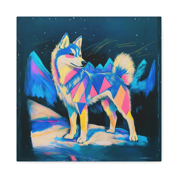 Vibrant Husky Abstract Pop Art Matte Canvas Print LavenderCeleste