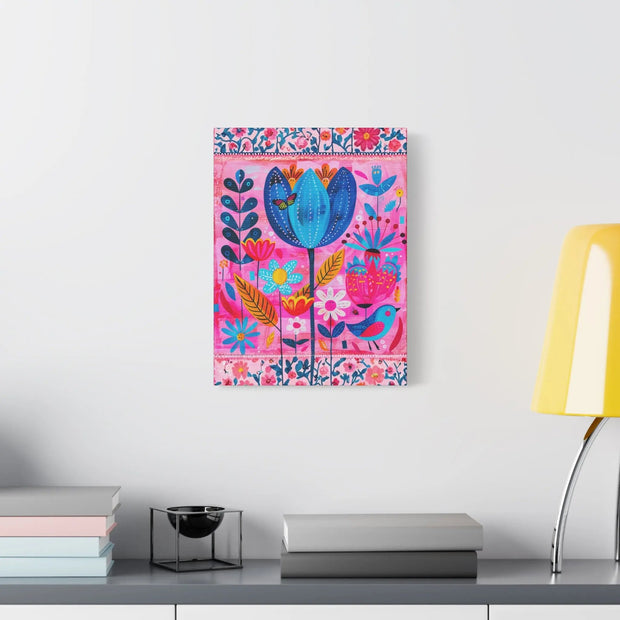 Whimsical Pink Blue Floral Matte Canvas Art LavenderCeleste