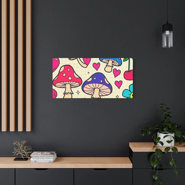 Kawaii Mushroom Cherry Flower Matte Canvas Print LavenderCeleste