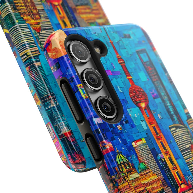 Shanghai Skyline Collage Pop Art Tough Phone Case LavenderCeleste