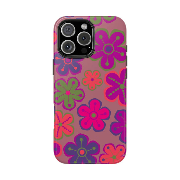 Retro Neon Groovy Flowers Tough Phone Case – 70s Psychedelic Floral Pattern Printify