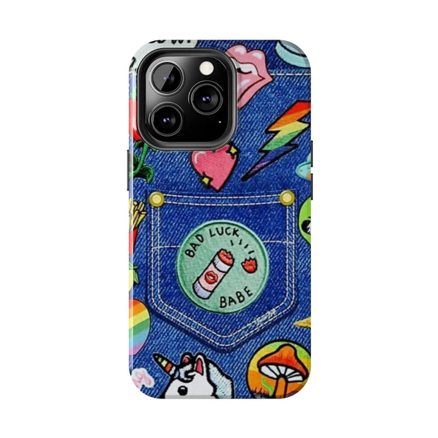 Retro Kidcore Denim Patch Tough Phone Case LavenderCeleste